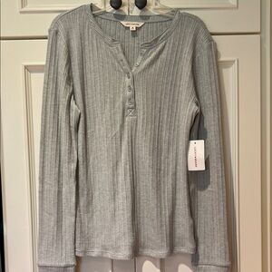 Lucky Brand Light Gray Ribbed Henley Top